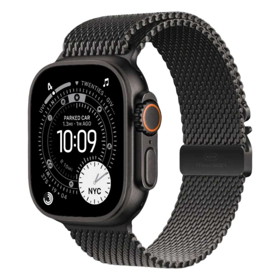 Apple Watch Ultra 3 GPS + LTE, 49mm Black Titanium Case with Black Titanium Milanese Loop - Medium (MF1Q4)