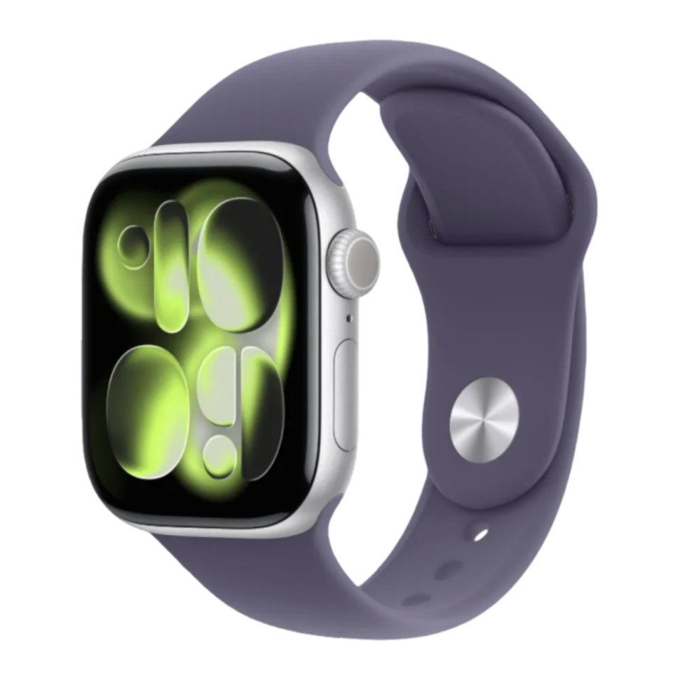Apple Watch Series 11 GPS, 46mm Silver Aluminum Case with Purple Fog Sport Band (S/M) (MEV94)