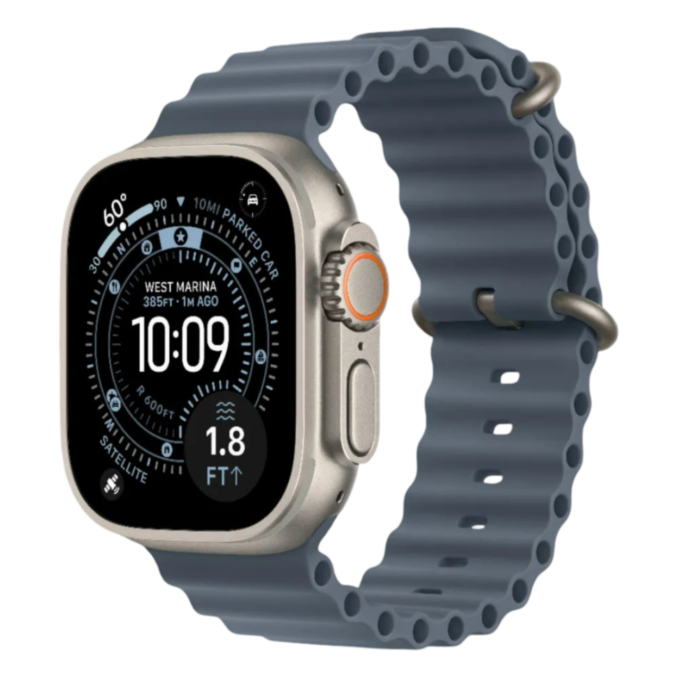 Apple Watch Ultra 3 GPS + LTE, 49mm Natural Titanium Case with Anchor Blue Ocean Band (MEWH4)